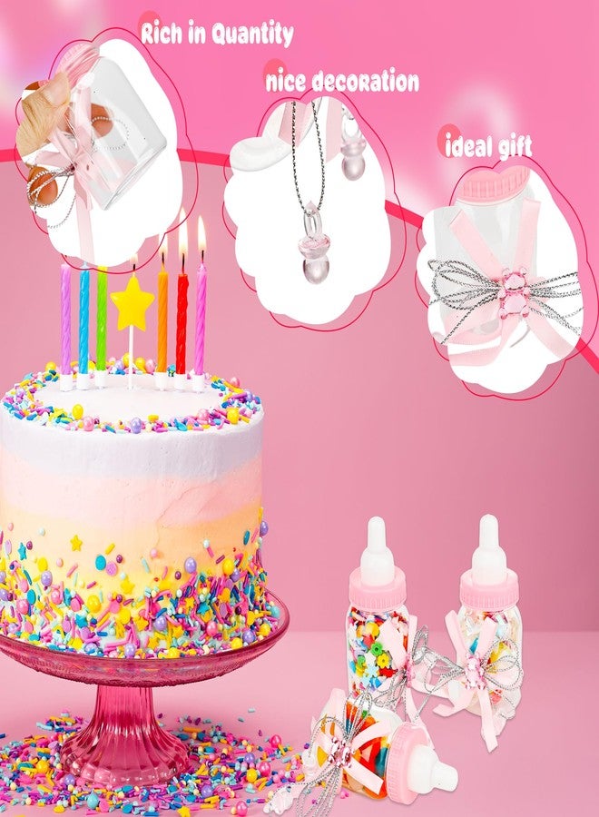 Plukeen 60 Pcs Mini Baby Shower Milk Bottles with Ribbon Funny Bottle Chug Baby Shower Games Plastic Baby Bottles Bulk for Gender Reveal Games Gifts, Pink - Image 3